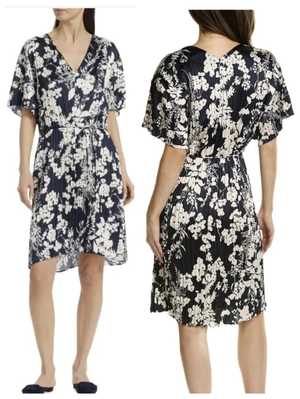 NWT $525 Vince V-neck Floral Pleated Dress Size XL
